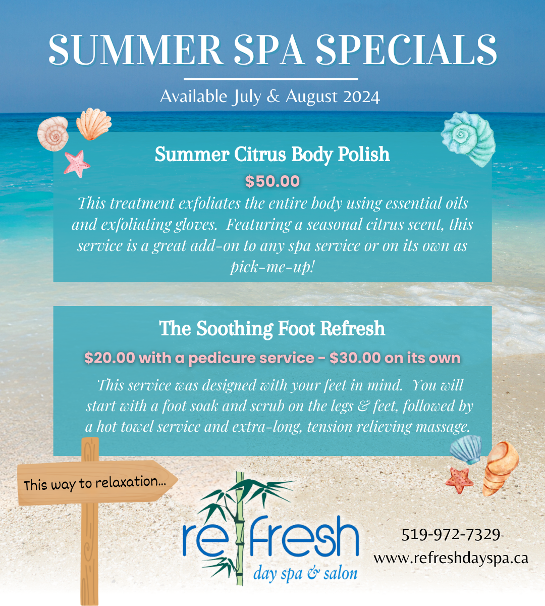 July & August 2025 Specials Refresh Day Spa